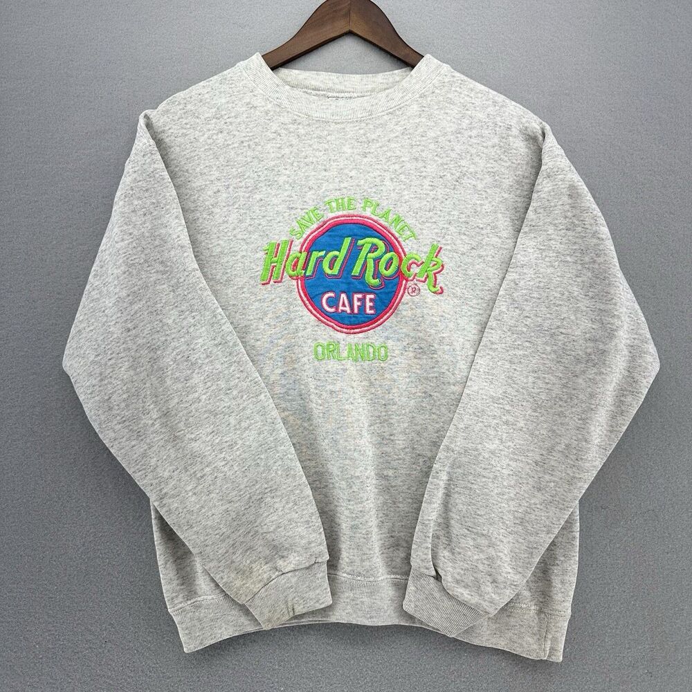 90s Hard Rock Orlando Gray Sweater Save The Planet Pullover Mens M VTG USA 1990s